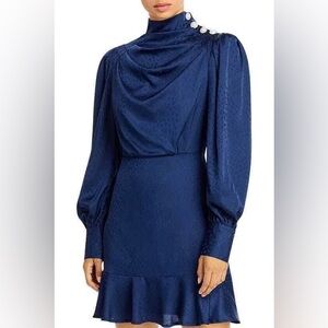 Aqua Navy Animal Dress with Pearl Buttons